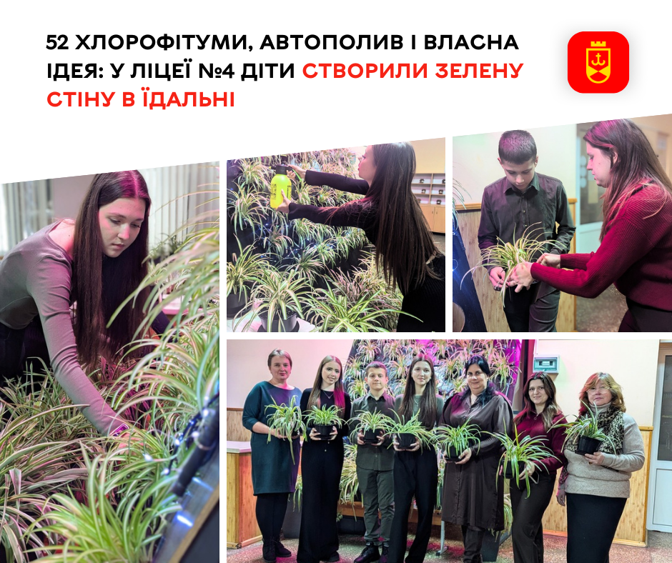 52 хлорофітуми, автополив і власна ідея: у ліцеї №4 діти створили зелену стіну в їдальні
